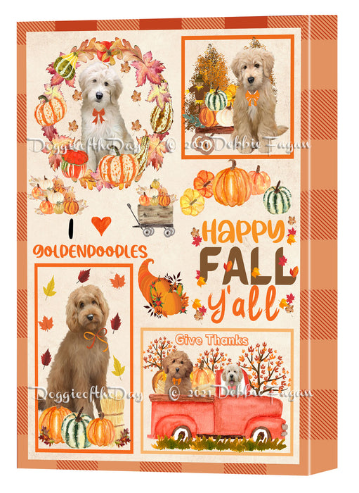Happy Fall Y'all Pumpkin Goldendoodle Dogs Canvas Wall Art - Premium Quality Ready to Hang Room Decor Wall Art Canvas - Unique Animal Printed Digital Painting for Decoration