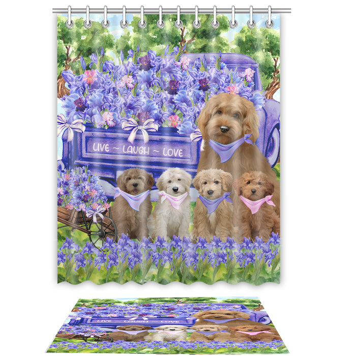 Goldendoodle Shower Curtain & Bath Mat Set, Bathroom Decor Curtains with hooks and Rug, Explore a Variety of Designs, Personalized, Custom, Dog Lover's Gifts