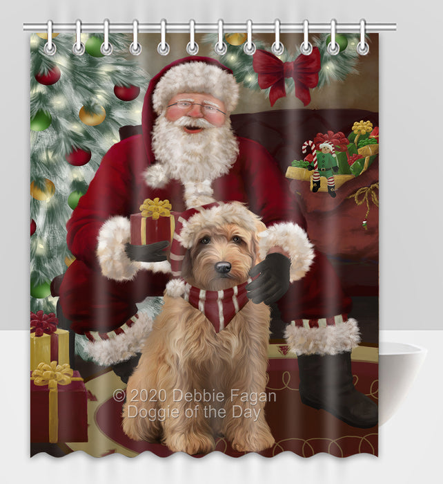 Santa's Christmas Surprise Goldendoodle Dog Shower Curtain Bathroom Accessories Decor Bath Tub Screens SC237
