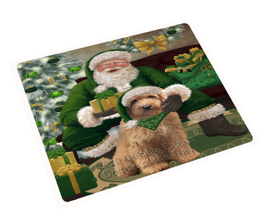Christmas Irish Santa with Gift and Goldendoodle Dog Cutting Board - Easy Grip Non-Slip Dishwasher Safe Chopping Board Vegetables C78340