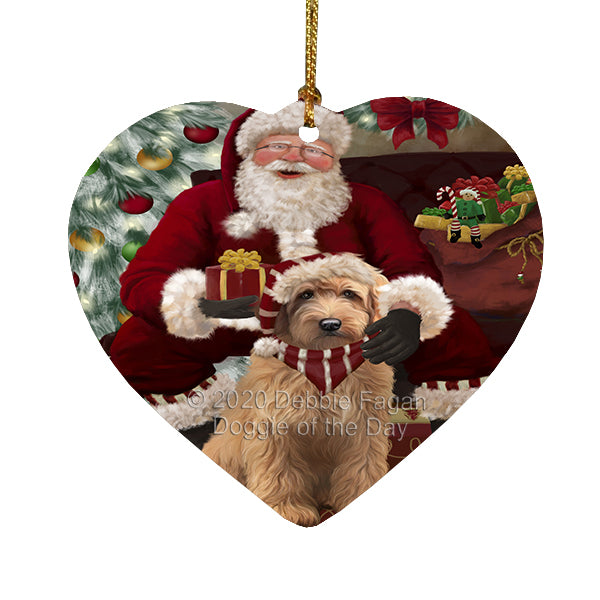 Santa's Christmas Surprise Goldendoodle Dog Heart Christmas Ornament RFPOR58369