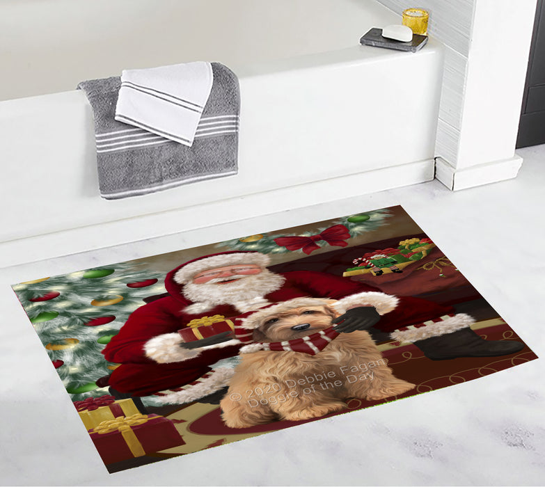 Santa's Christmas Surprise Goldendoodle Dog Bathroom Rugs with Non Slip Soft Bath Mat for Tub BRUG55492