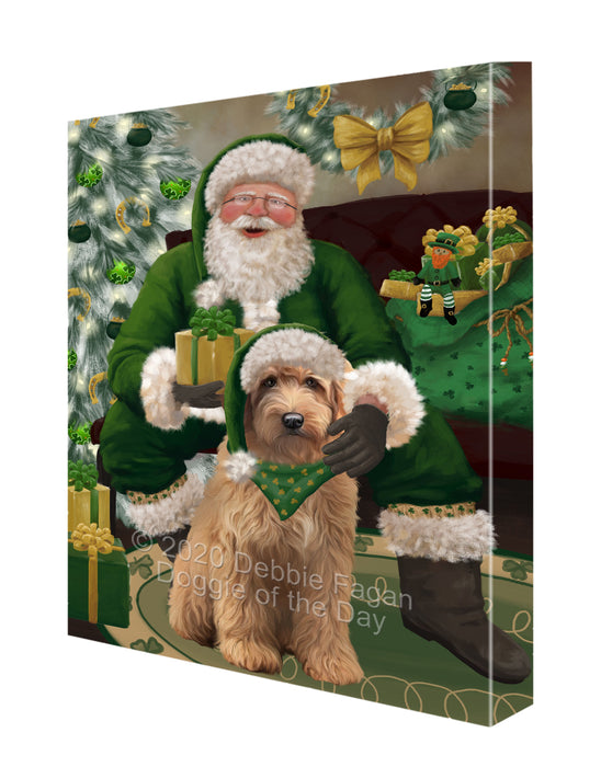 Christmas Irish Santa with Gift and Goldendoodle Dog Canvas Print Wall Art Décor CVS147707