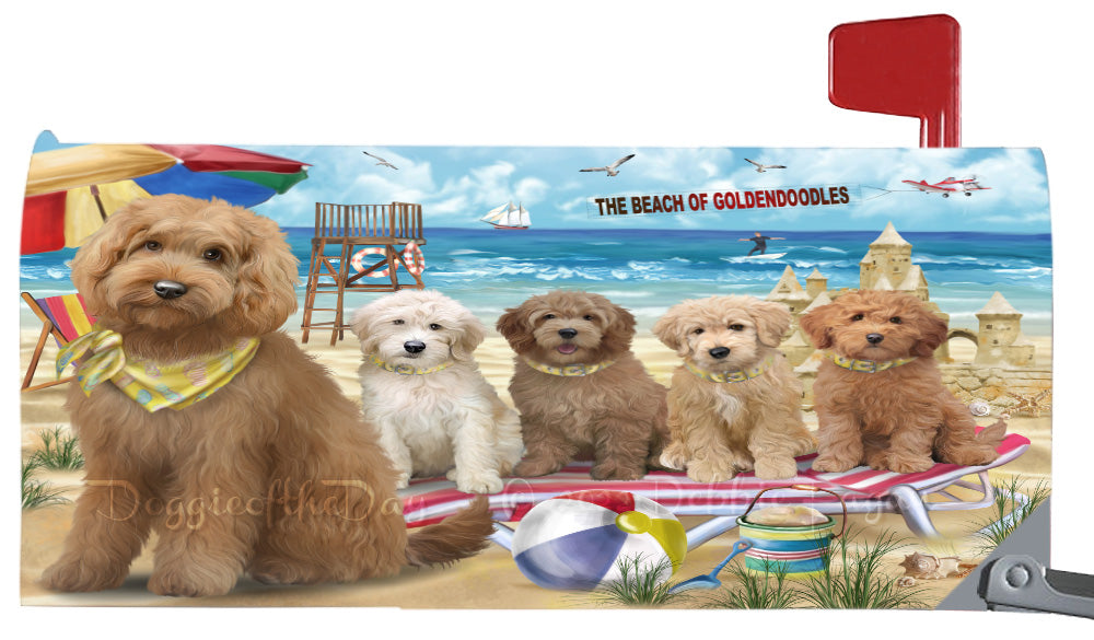 Pet Friendly Beach Goldendoodle Dogs Magnetic Mailbox Cover Both Sides Pet Theme Printed Decorative Letter Box Wrap Case Postbox Thick Magnetic Vinyl Material