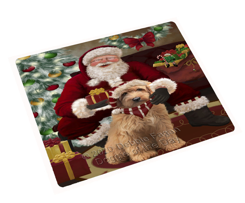Santa's Christmas Surprise Goldendoodle Dog Cutting Board - Easy Grip Non-Slip Dishwasher Safe Chopping Board Vegetables C78634