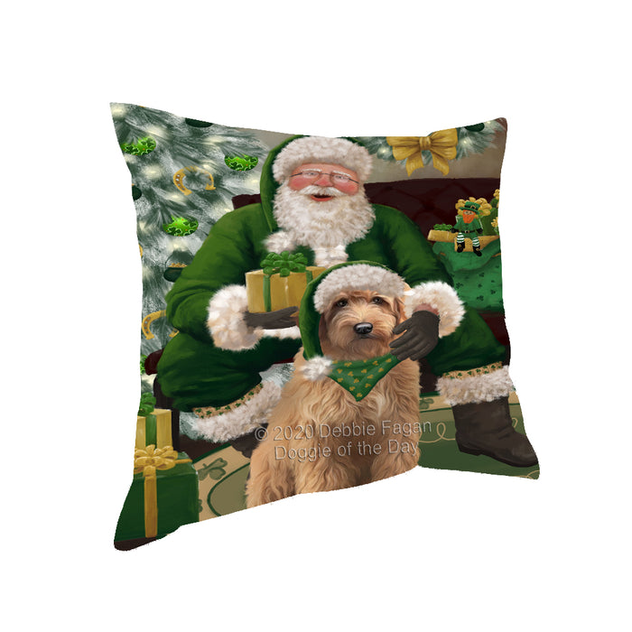 Christmas Irish Santa with Gift and Golden Retriever Dog Pillow PIL86796