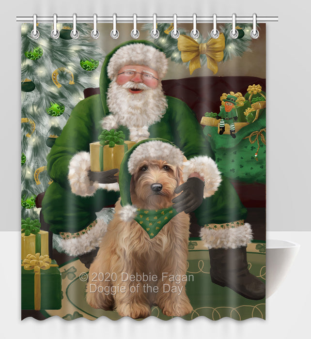 Christmas Irish Santa with Gift and Goldendoodle Dog Shower Curtain Bathroom Accessories Decor Bath Tub Screens SC139