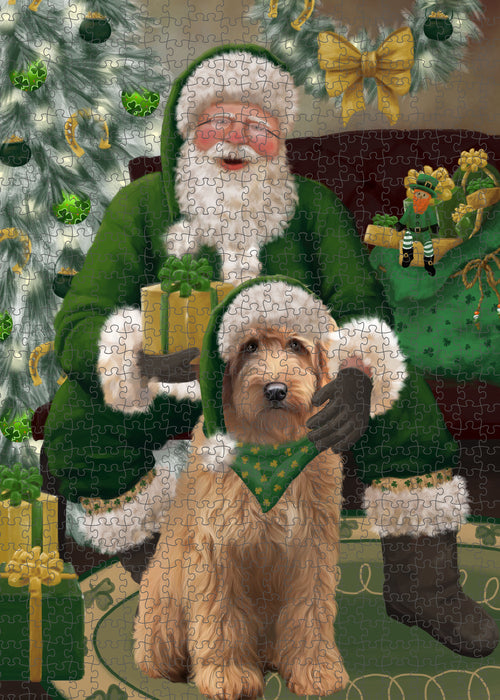 Christmas Irish Santa with Gift and Goldendoodle Dog Puzzle with Photo Tin PUZL100416