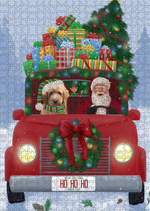 Christmas Honk Honk Red Truck Here Comes with Santa and Goldendoodle Dog Puzzle with Photo Tin PUZL100024