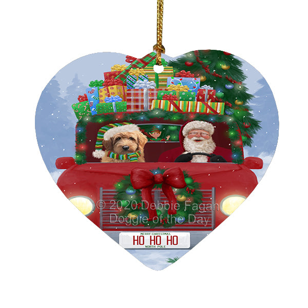 Christmas Honk Honk Red Truck Here Comes with Santa and Goldendoodle Dog Heart Christmas Ornament RFPOR58173