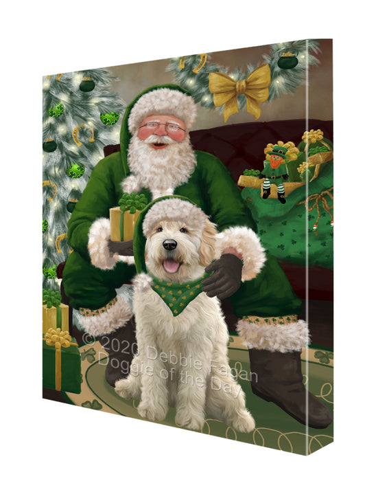Christmas Irish Santa with Gift and Goldendoodle Dog Canvas Print Wall Art Décor CVS147716