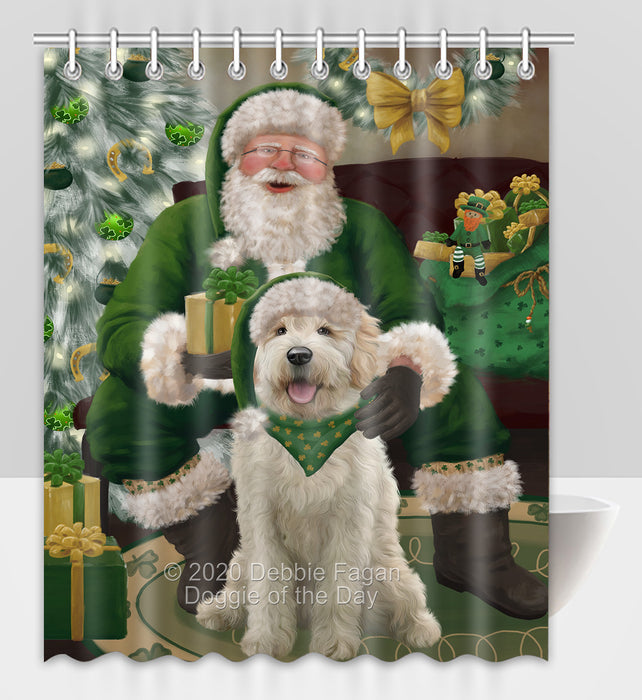 Christmas Irish Santa with Gift and Goldendoodle Dog Shower Curtain Bathroom Accessories Decor Bath Tub Screens SC140