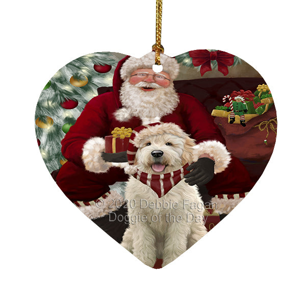 Santa's Christmas Surprise Goldendoodle Dog Heart Christmas Ornament RFPOR58370
