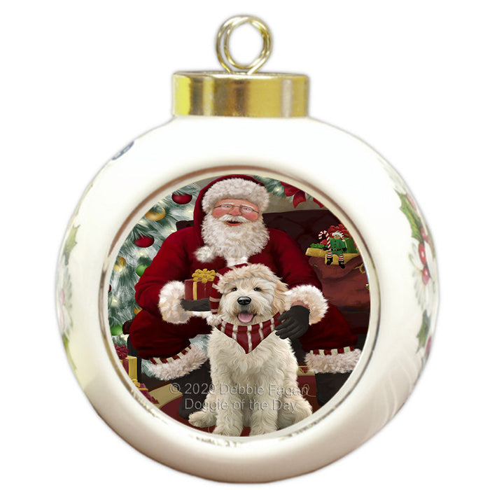 Santa's Christmas Surprise Goldendoodle Dog Round Ball Christmas Ornament RBPOR58028