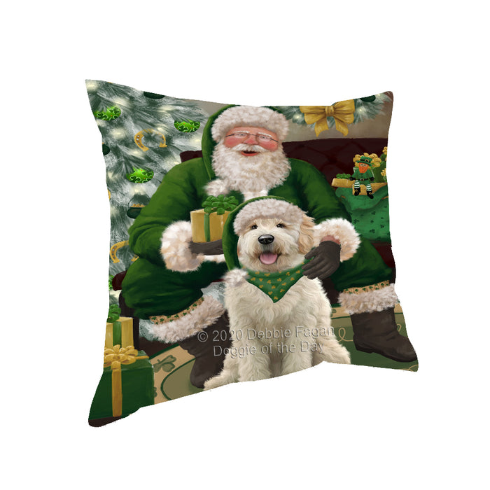 Christmas Irish Santa with Gift and Goldendoodle Dog Pillow PIL86800