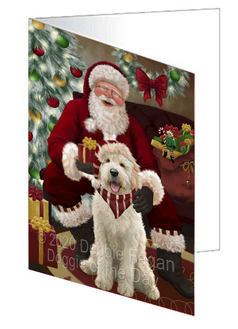 Santa's Christmas Surprise Goldendoodle Dog Handmade Artwork Assorted Pets Greeting Cards and Note Cards with Envelopes for All Occasions and Holiday Seasons