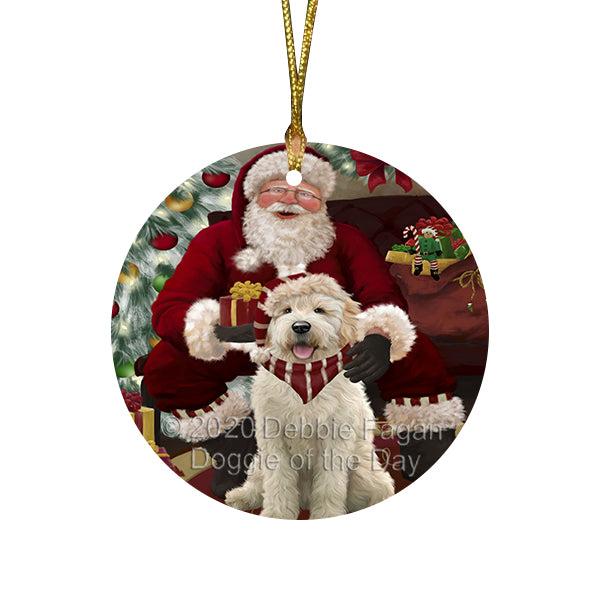 Santa's Christmas Surprise Goldendoodle Dog Round Flat Christmas Ornament RFPOR58028