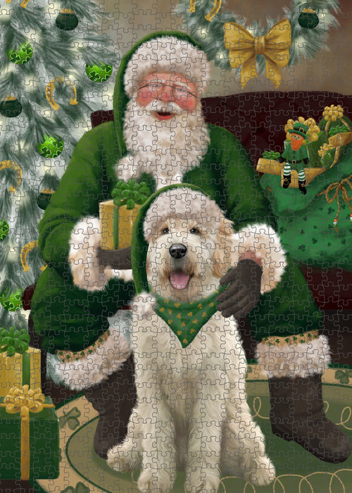 Christmas Irish Santa with Gift and Goldendoodle Dog Puzzle with Photo Tin PUZL100420