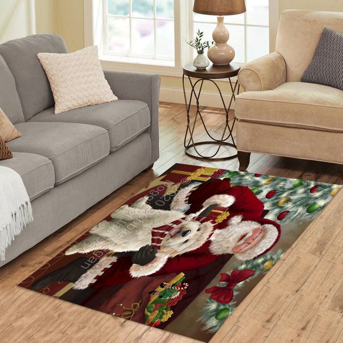 Santa's Christmas Surprise Goldendoodle Dog Polyester Living Room Carpet Area Rug ARUG67552