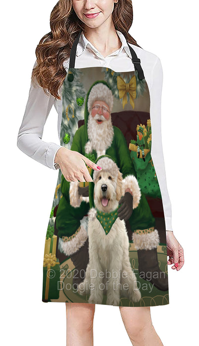 Christmas Irish Santa with Gift and Goldendoodle Dog Apron Apron-48306