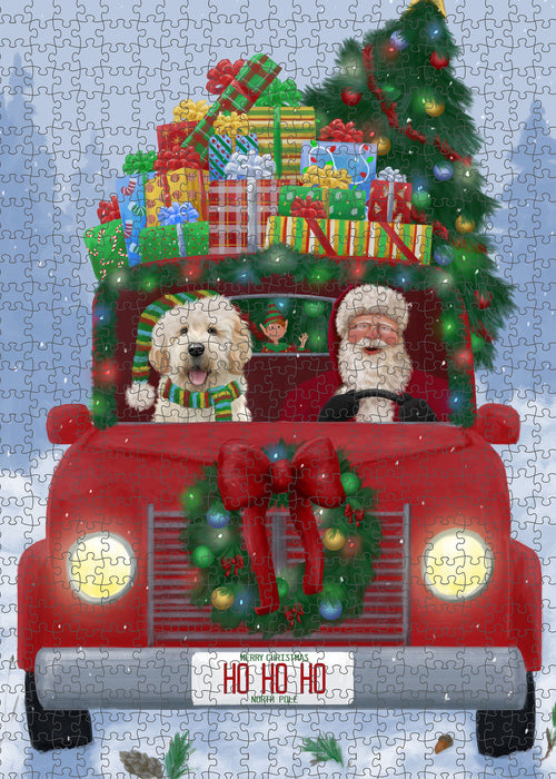 Christmas Honk Honk Red Truck Here Comes with Santa and Goldendoodle Dog Puzzle with Photo Tin PUZL100028