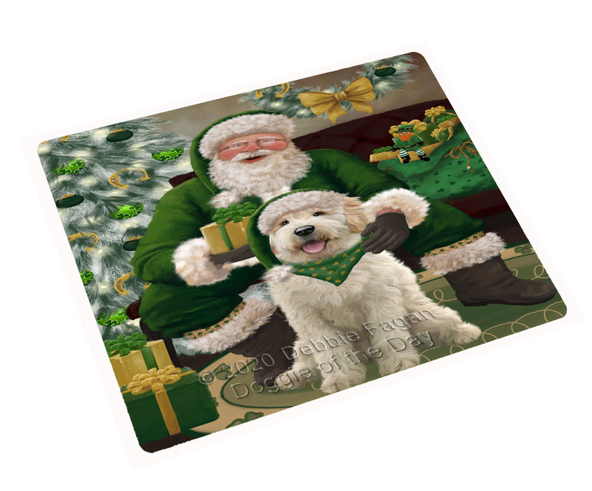Christmas Irish Santa with Gift and Goldendoodle Dog Cutting Board - Easy Grip Non-Slip Dishwasher Safe Chopping Board Vegetables C78343