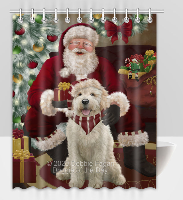 Santa's Christmas Surprise Goldendoodle Dog Shower Curtain Bathroom Accessories Decor Bath Tub Screens SC238