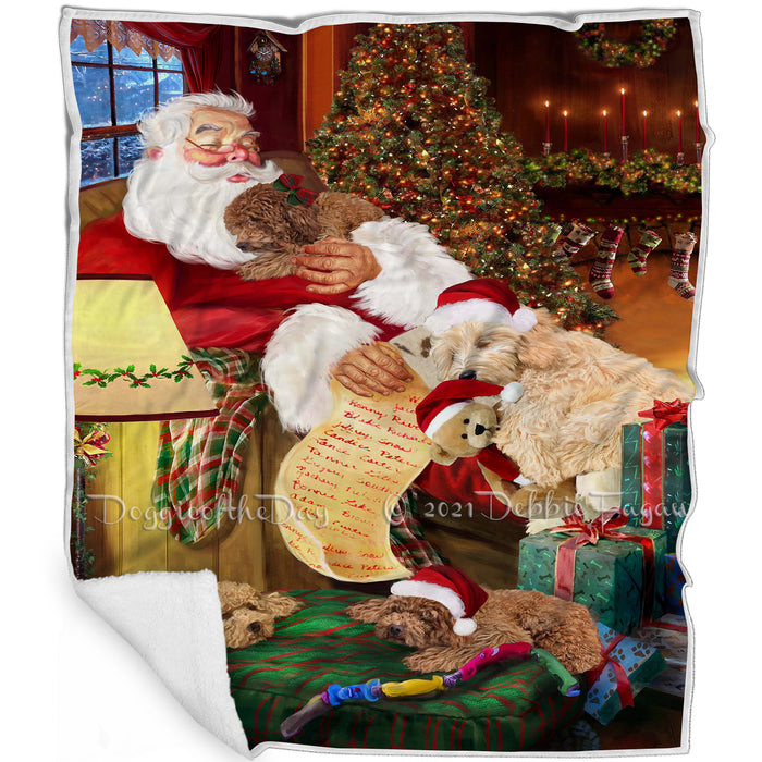 Santa Sleeping with Goldendoodle Dogs and Puppies Blanket BLNKT143694