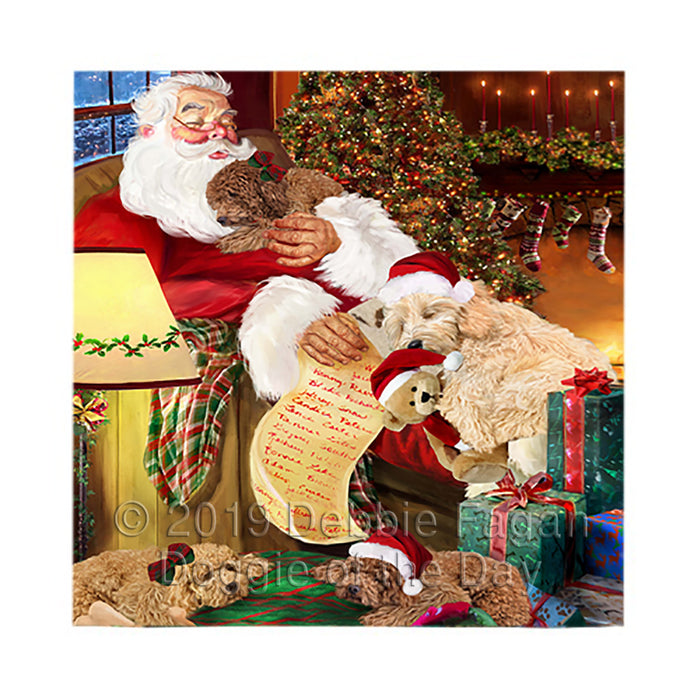 Santa Sleeping with Goldendoodle Dogs Square Towel 