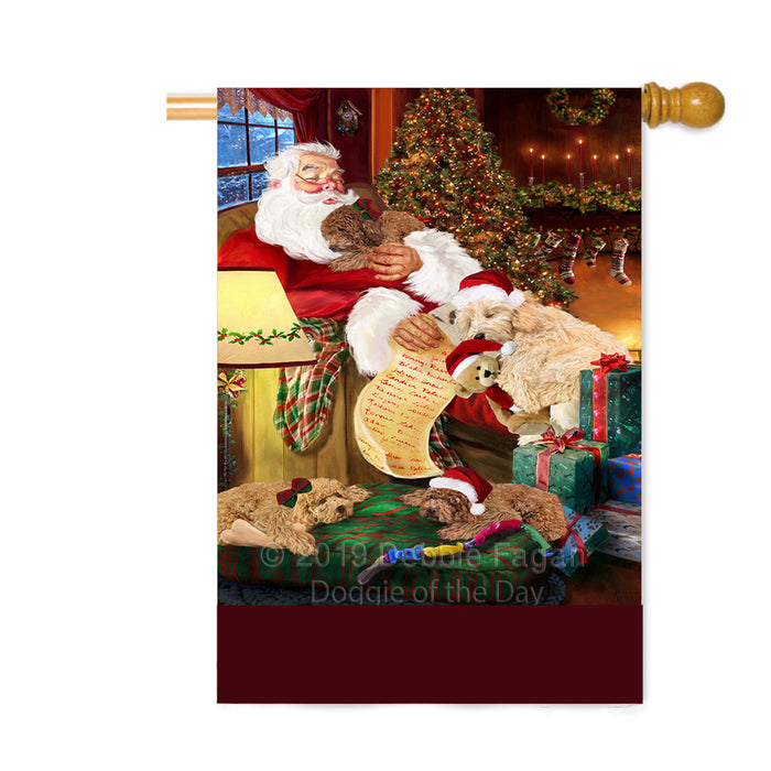 Personalized Goldendoodle Dogs and Puppies Sleeping with Santa Custom House Flag FLG-DOTD-A62690