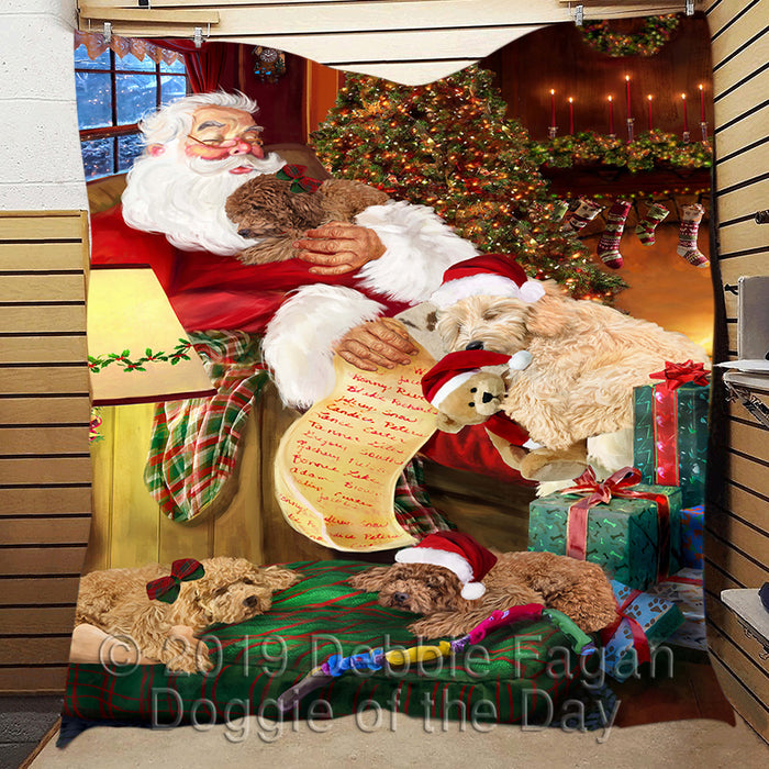 Santa Sleeping with Goldendoodle Dogs Quilt