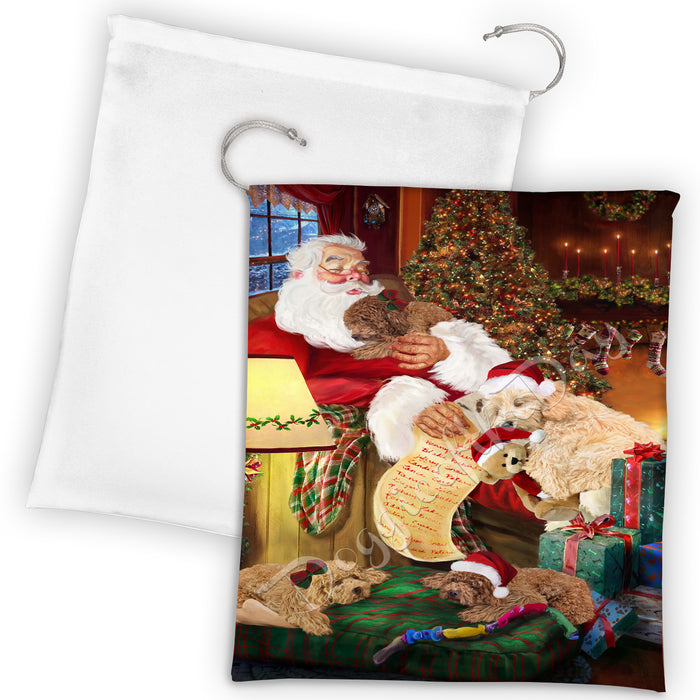 Santa Sleeping with Goldendoodle Dogs Drawstring Laundry or Gift Bag LGB48814