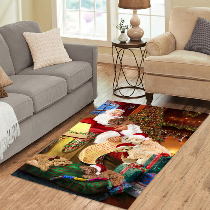 Santa Sleeping with Goldendoodle Dogs Area Rug