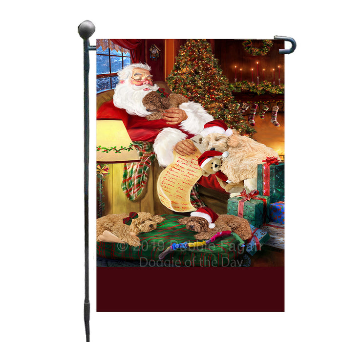 Personalized Goldendoodle Dogs and Puppies Sleeping with Santa Custom Garden Flags GFLG-DOTD-A62634