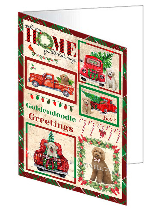 Welcome Home for Christmas Holidays Goldendoodle Dogs Handmade Artwork Assorted Pets Greeting Cards and Note Cards with Envelopes for All Occasions and Holiday Seasons GCD76184