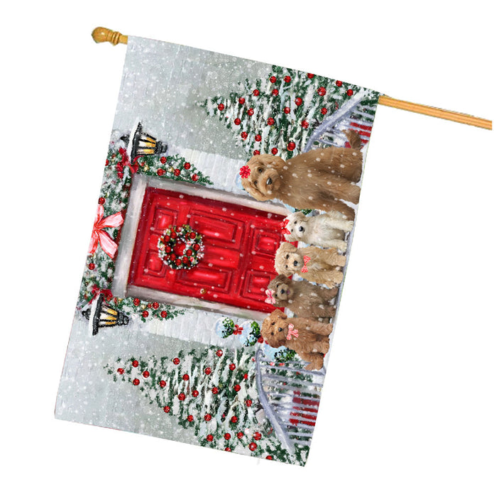 Christmas Holiday Welcome Goldendoodle Dogs House Flag Outdoor Decorative Double Sided Pet Portrait Weather Resistant Premium Quality Animal Printed Home Decorative Flags 100% Polyester