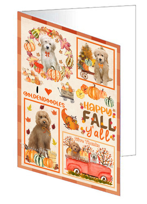 Happy Fall Y'all Pumpkin Goldendoodle Dogs Handmade Artwork Assorted Pets Greeting Cards and Note Cards with Envelopes for All Occasions and Holiday Seasons GCD77015