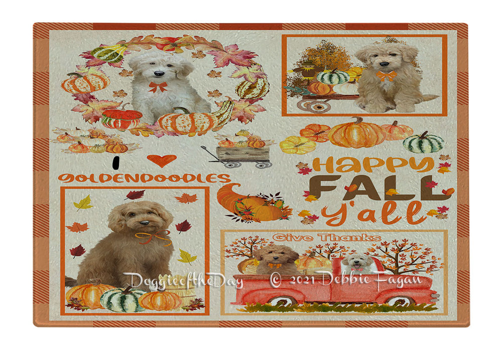 Happy Fall Y'all Pumpkin Goldendoodle Dogs Cutting Board - Easy Grip Non-Slip Dishwasher Safe Chopping Board Vegetables C79891
