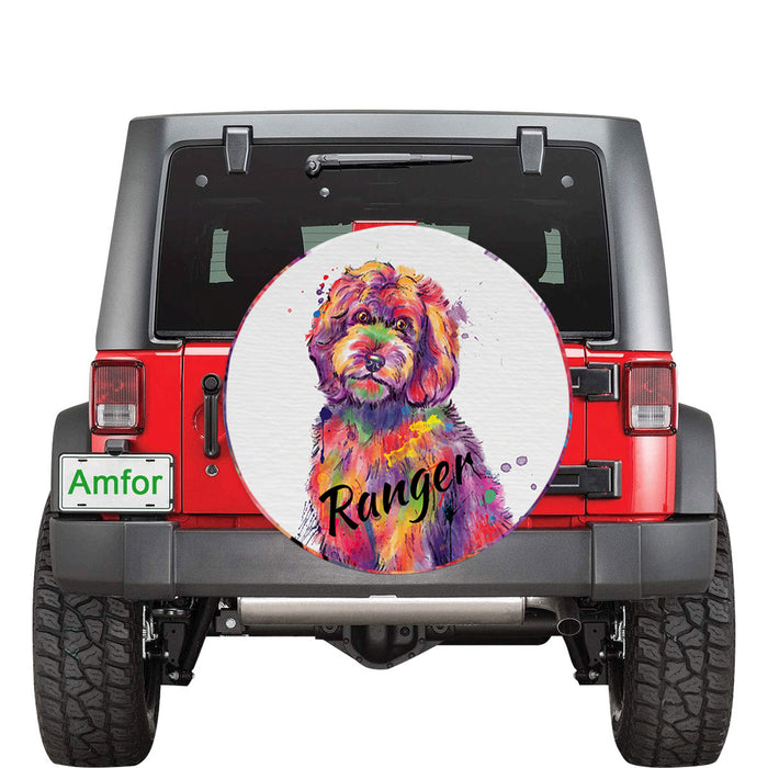 Custom Pet Name Personalized Watercolor Goldendoodle Dog Car Tire Cover