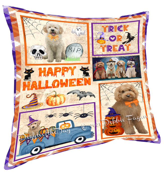 Happy Halloween Trick or Treat Goldendoodle Dogs Pillow with Top Quality High-Resolution Images - Ultra Soft Pet Pillows for Sleeping - Reversible & Comfort - Ideal Gift for Dog Lover - Cushion for Sofa Couch Bed - 100% Polyester