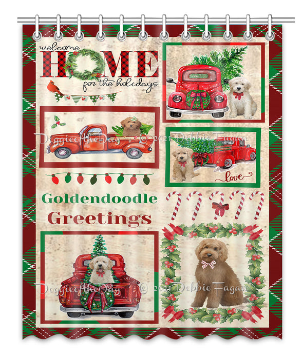 Welcome Home for Christmas Holidays Goldendoodle Dogs Shower Curtain Bathroom Accessories Decor Bath Tub Screens