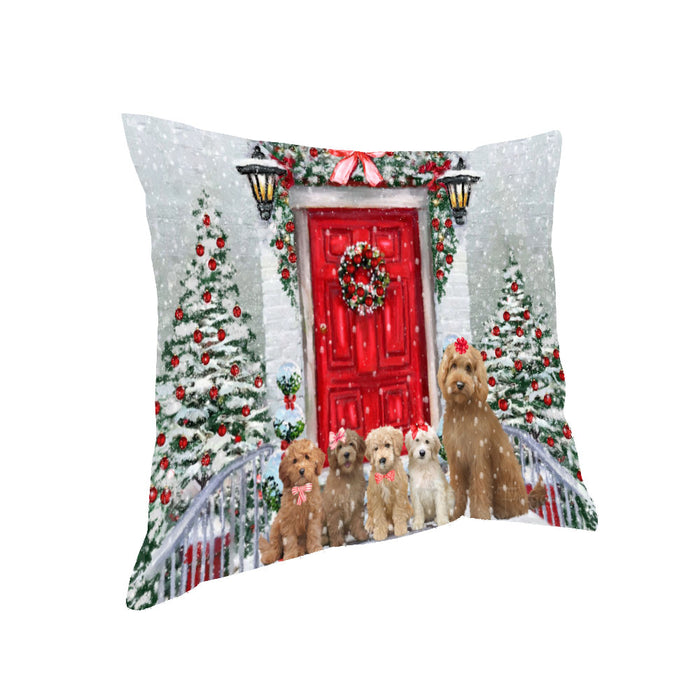 Christmas Holiday Welcome Goldendoodle Dogs Pillow with Top Quality High-Resolution Images - Ultra Soft Pet Pillows for Sleeping - Reversible & Comfort - Ideal Gift for Dog Lover - Cushion for Sofa Couch Bed - 100% Polyester