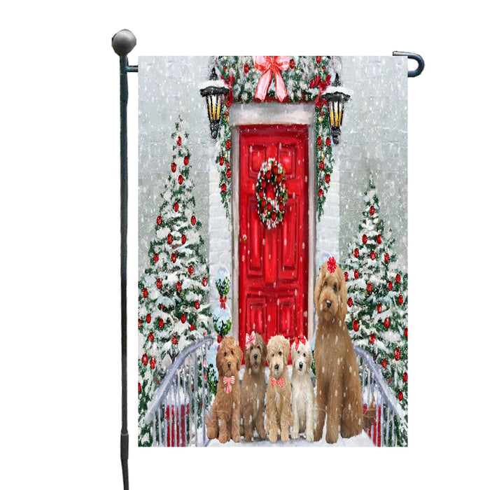 Christmas Holiday Welcome Goldendoodle Dogs Garden Flags- Outdoor Double Sided Garden Yard Porch Lawn Spring Decorative Vertical Home Flags 12 1/2"w x 18"h