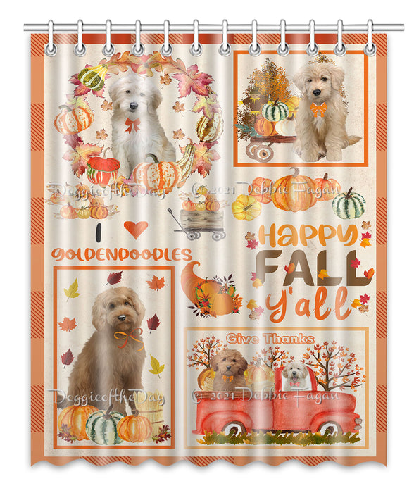 Happy Fall Y'all Pumpkin Goldendoodle Dogs Shower Curtain Bathroom Accessories Decor Bath Tub Screens