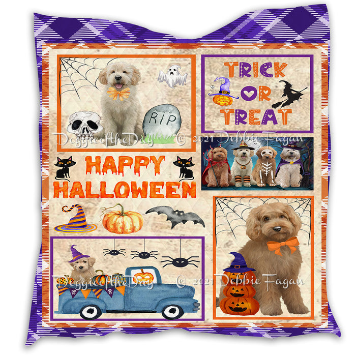 Happy Halloween Trick or Treat Pumpkin Goldendoodle Dogs Lightweight Soft Bedspread Coverlet Bedding Quilt QUILT60911