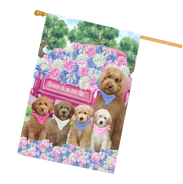 Goldendoodle Dogs House Flag: Explore a Variety of Personalized Designs, Double-Sided, Weather Resistant, Custom, Home Outside Yard Decor for Dog and Pet Lovers