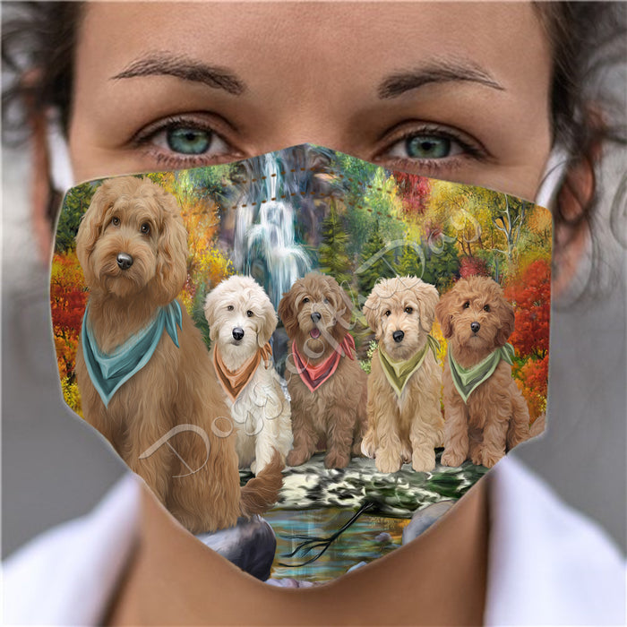 Scenic Waterfall Goldendoodle Dogs Face Mask FM49304