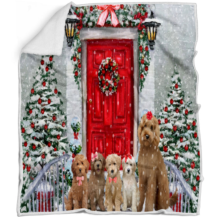 Christmas Holiday Welcome Goldendoodle Dogs Blanket - Lightweight Soft Cozy and Durable Bed Blanket - Animal Theme Fuzzy Blanket for Sofa Couch