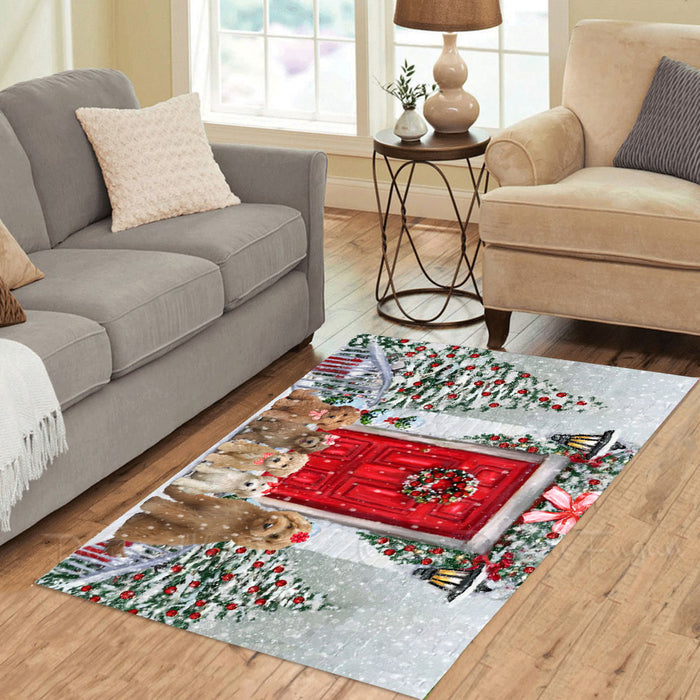Christmas Holiday Welcome Goldendoodle Dogs Area Rug - Ultra Soft Cute Pet Printed Unique Style Floor Living Room Carpet Decorative Rug for Indoor Gift for Pet Lovers
