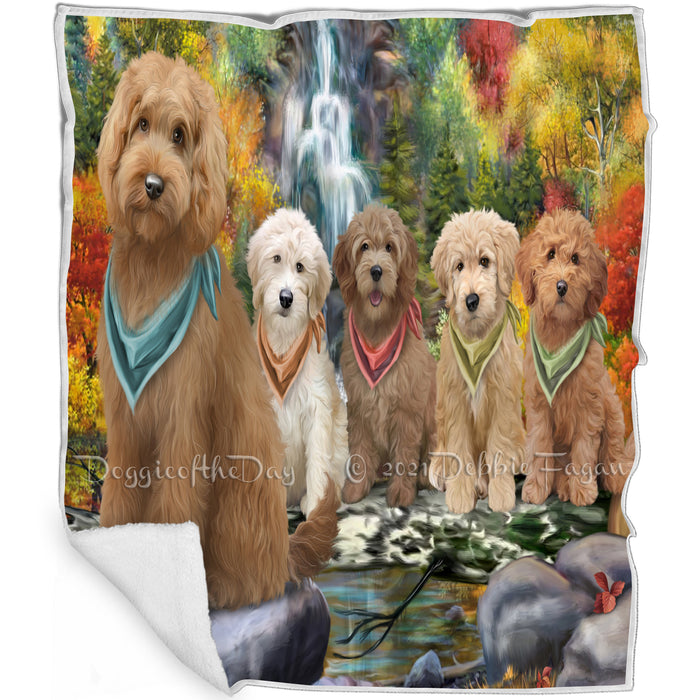 Scenic Waterfall Goldendoodles Dog Blanket BLNKT83766